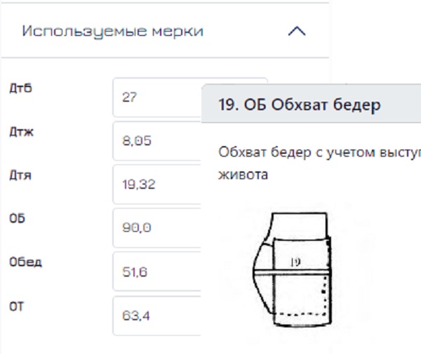 Ввод индивидуальных мерок